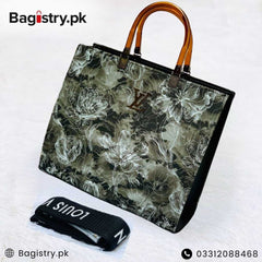 Branded Handbag With Arcylic Handle & Long Brand Embossing Belt