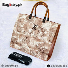 Branded Handbag With Arcylic Handle & Long Brand Embossing Belt