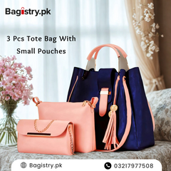 3 Pcs Tote Bag With Small Pouches & Long Strap