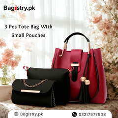 3 Pcs Tote Bag With Small Pouches & Long Strap