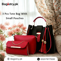 3 Pcs Tote Bag With Small Pouches & Long Strap