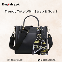 Trendy Tote With Strap & Scarf